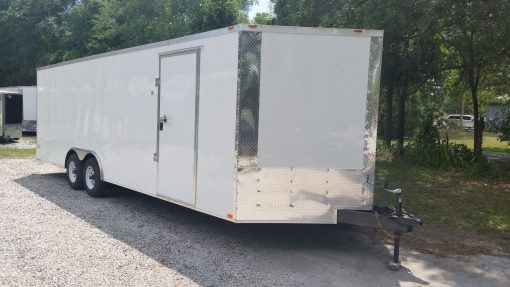 8.5x24 TA Trailer - White, Ramp, Side Door, 5K Axles, D-Rings