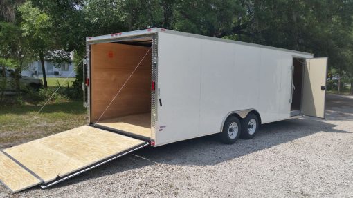 8.5x24 TA Trailer - White, Ramp, Side Door, 5K Axles, D-Rings