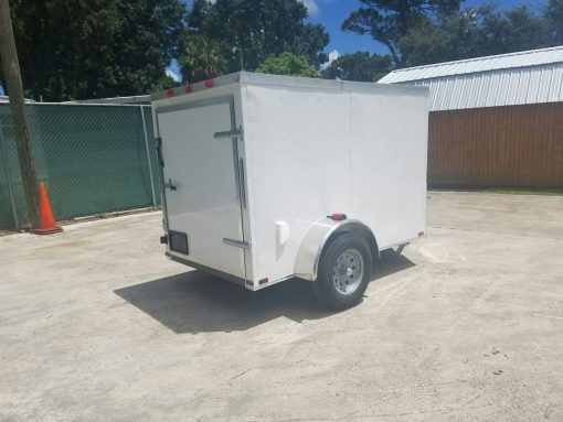 5x8 SA Trailer - White, Single Barn Door, Side Vents