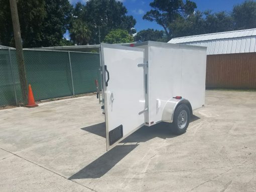 5x8 SA Trailer - White, Single Barn Door, Side Vents